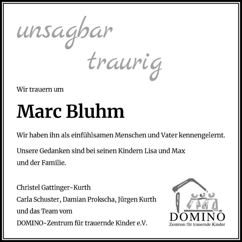  Traueranzeige für Marc Bluhm vom 15.04.2020 aus Kölner Stadt-Anzeiger / Kölnische Rundschau / Express