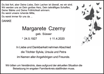 Anzeige von Margarete Czerny von  Schlossbote/Werbekurier 