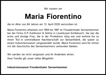 Anzeige von Maria Fiorentino von Kölner Stadt-Anzeiger / Kölnische Rundschau / Express