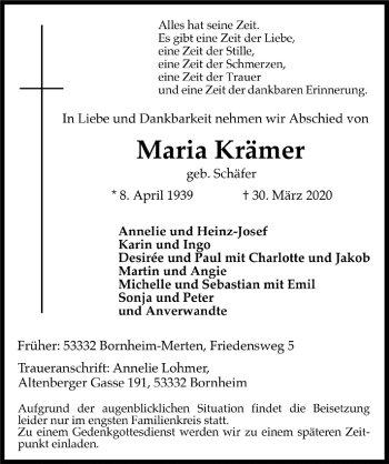 Anzeige von Maria Krämer von  Schaufenster/Blickpunkt 