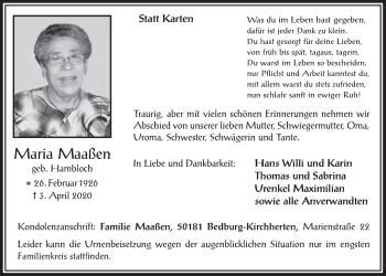 Anzeige von Maria Maaßen von  Werbepost 