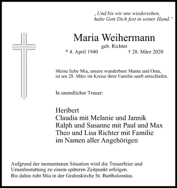Anzeige von Maria Weihermann von Kölner Stadt-Anzeiger / Kölnische Rundschau / Express