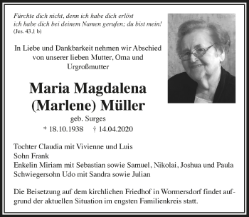 Anzeige von Maria Magdalena Müller von  Schaufenster/Blickpunkt 