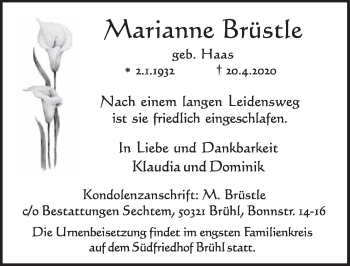 Anzeige von Marianne Brüste von  Schlossbote/Werbekurier 
