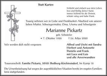 Anzeige von Marianne Pickartz von  Werbepost 