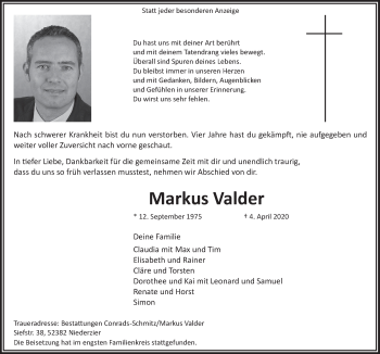 Anzeige von Markus Valder von  Werbepost 