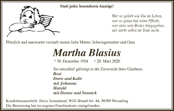Anzeige von Martha Blasius von  Schlossbote/Werbekurier 