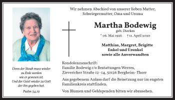 Anzeige von Martha Bodewig von  Werbepost 