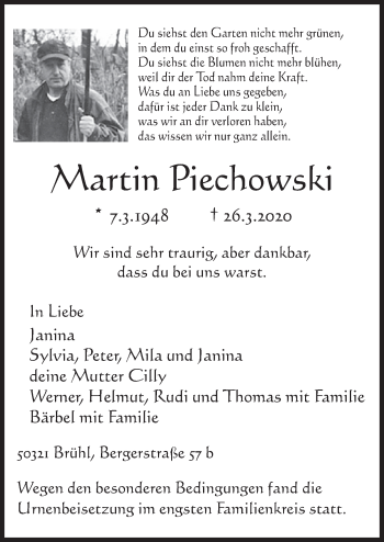Anzeige von Martin Piechowski von  Schlossbote/Werbekurier 