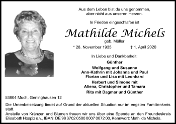 Anzeige von Mathilde Michels von Kölner Stadt-Anzeiger / Kölnische Rundschau / Express