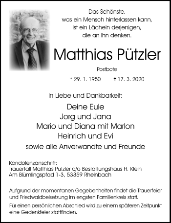 Anzeige von Matthias Pützler von  Schaufenster/Blickpunkt 