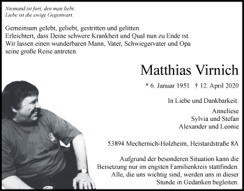 Anzeige von Matthias Virnich von  Blickpunkt Euskirchen 