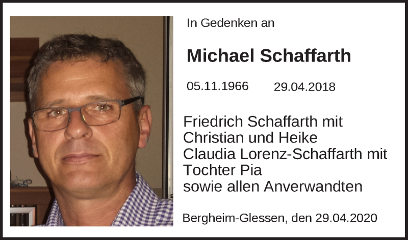  Traueranzeige für Michael Schaffarth vom 29.04.2020 aus Kölner Stadt-Anzeiger / Kölnische Rundschau / Express