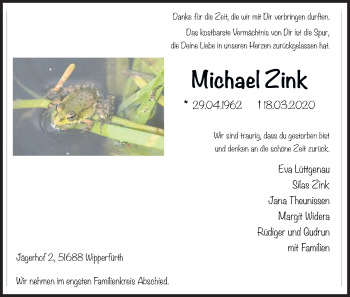 Anzeige von Michael Zink von Kölner Stadt-Anzeiger / Kölnische Rundschau / Express