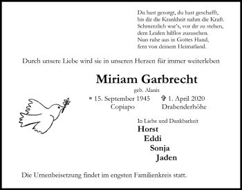 Anzeige von Miriam Garbrecht von  Anzeigen Echo 