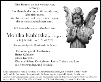 Anzeige von Monika Kubitzke von Kölner Stadt-Anzeiger / Kölnische Rundschau / Express