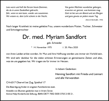 Anzeige von Myriam Sandfort von  Anzeigen Echo 