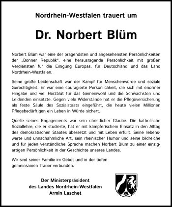 Anzeige von Norbert Blüm von Kölner Stadt-Anzeiger / Kölnische Rundschau / Express