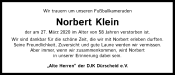Anzeige von Norbert Klein von Kölner Stadt-Anzeiger / Kölnische Rundschau / Express