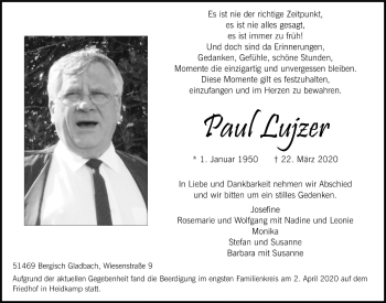 Anzeige von Paul Lujzer von  Bergisches Handelsblatt 