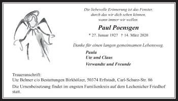 Anzeige von Paul Poensgen von  Blickpunkt Euskirchen 