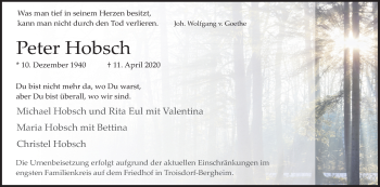 Anzeige von Peter Hobsch von Kölner Stadt-Anzeiger / Kölnische Rundschau / Express