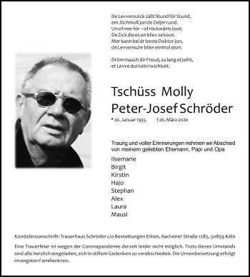 Anzeige von Peter-Josef Schröder von Kölner Stadt-Anzeiger / Kölnische Rundschau / Express