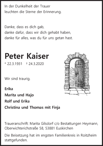 Anzeige von Peter Kaiser von  Blickpunkt Euskirchen 