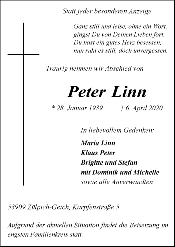 Anzeige von Peter Linn von  Blickpunkt Euskirchen 