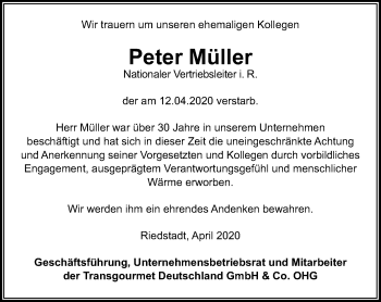Anzeige von Peter Müller von Kölner Stadt-Anzeiger / Kölnische Rundschau / Express