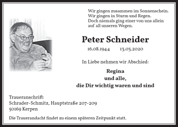 Anzeige von Peter Schneider von  Werbepost 