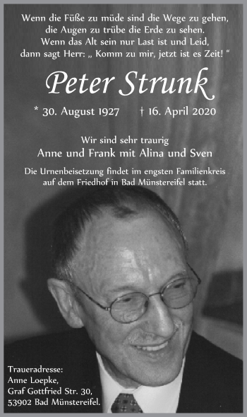 Anzeige von Peter Strunk von  Blickpunkt Euskirchen 