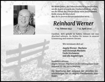 Anzeige von Reinhard Werner von Kölner Stadt-Anzeiger / Kölnische Rundschau / Express
