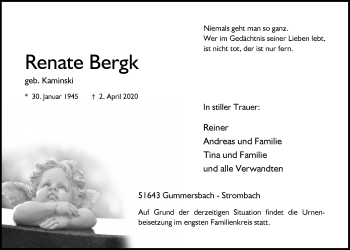 Anzeige von Renate Bergk von  Anzeigen Echo 