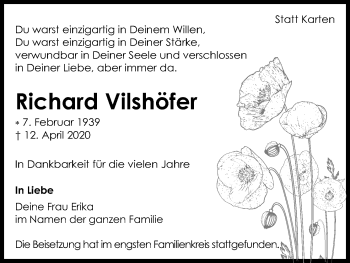 Anzeige von Richard Vilshöfer von Kölner Stadt-Anzeiger / Kölnische Rundschau / Express