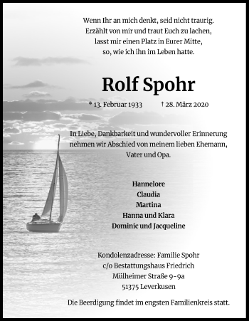 Anzeige von Rolf Spohr von Kölner Stadt-Anzeiger / Kölnische Rundschau / Express