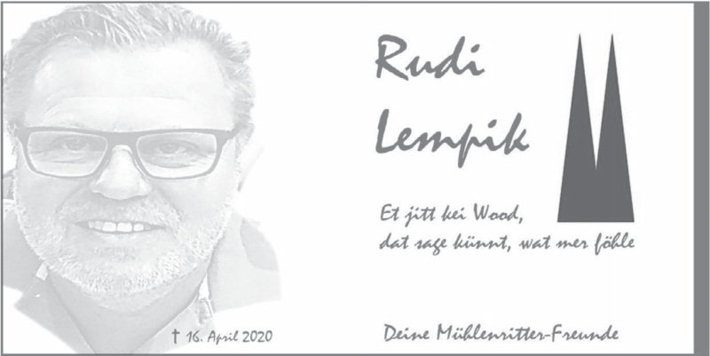  Traueranzeige für Rudi Lempik vom 24.04.2020 aus  Wochenende 