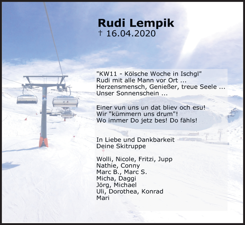  Traueranzeige für Rudi Lempik vom 25.04.2020 aus Kölner Stadt-Anzeiger / Kölnische Rundschau / Express