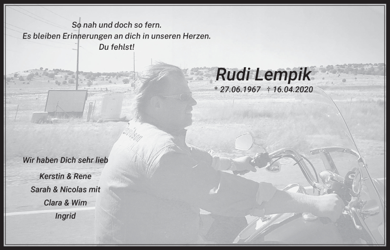  Traueranzeige für Rudi Lempik vom 30.04.2020 aus  Wochenende 