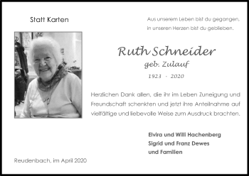 Anzeige von Ruth Schneider von Kölner Stadt-Anzeiger / Kölnische Rundschau / Express
