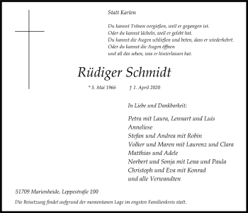 Anzeige von Rüdiger Schmidt von  Anzeigen Echo 