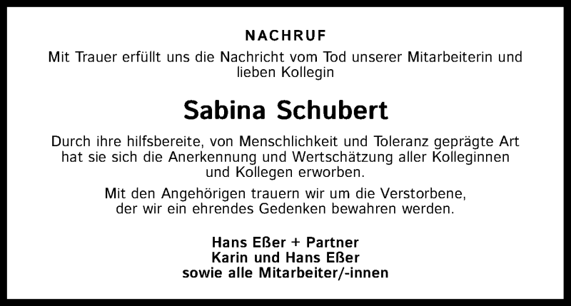  Traueranzeige für Sabina Schubert vom 11.04.2020 aus Kölner Stadt-Anzeiger / Kölnische Rundschau / Express