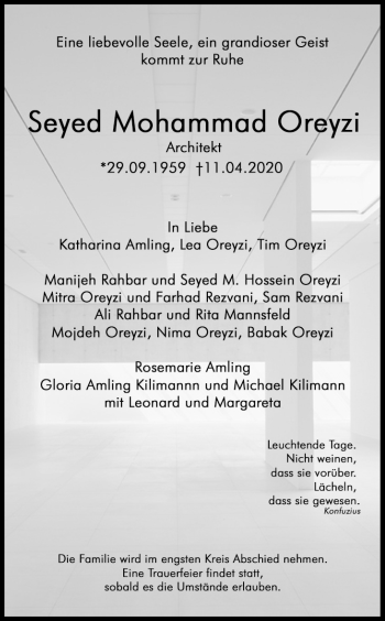 Anzeige von Seyed Mohammad Oreyzi von Kölner Stadt-Anzeiger / Kölnische Rundschau / Express