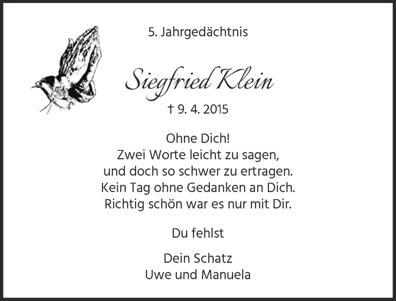  Traueranzeige für Siegfried Klein vom 18.07.2023 aus  Kölner Wochenspiegel 