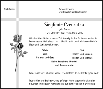 Anzeige von Sieglinde Czeczatka von  Anzeigen Echo 