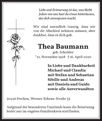 Anzeige von Thea Baumann von  Wochenende 