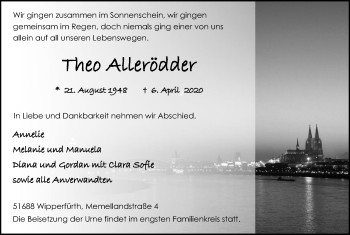 Anzeige von Theo Allerödder von Kölner Stadt-Anzeiger / Kölnische Rundschau / Express