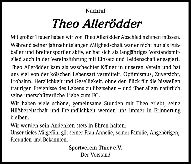  Traueranzeige für Theo Allerödder vom 17.04.2020 aus Kölner Stadt-Anzeiger / Kölnische Rundschau / Express