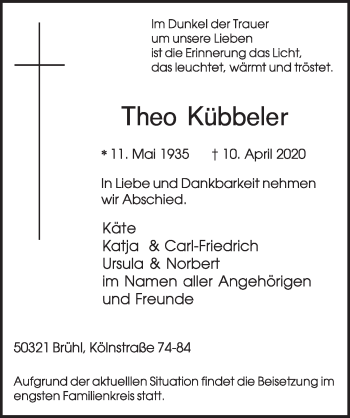 Anzeige von Theo Kübbeler von  Schlossbote/Werbekurier 