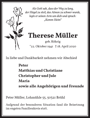 Anzeige von Therese Müller von  Schlossbote/Werbekurier 